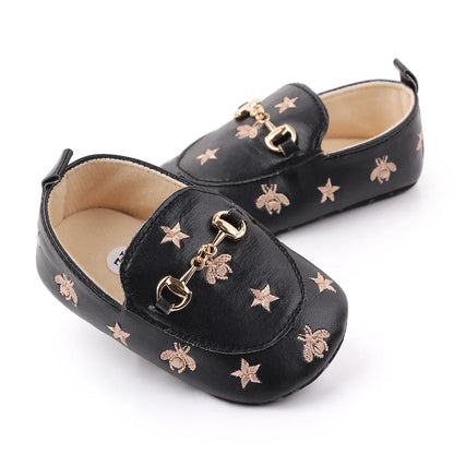 Chaussures cuir PU bébé 0-18M, mocassins étoiles brodés