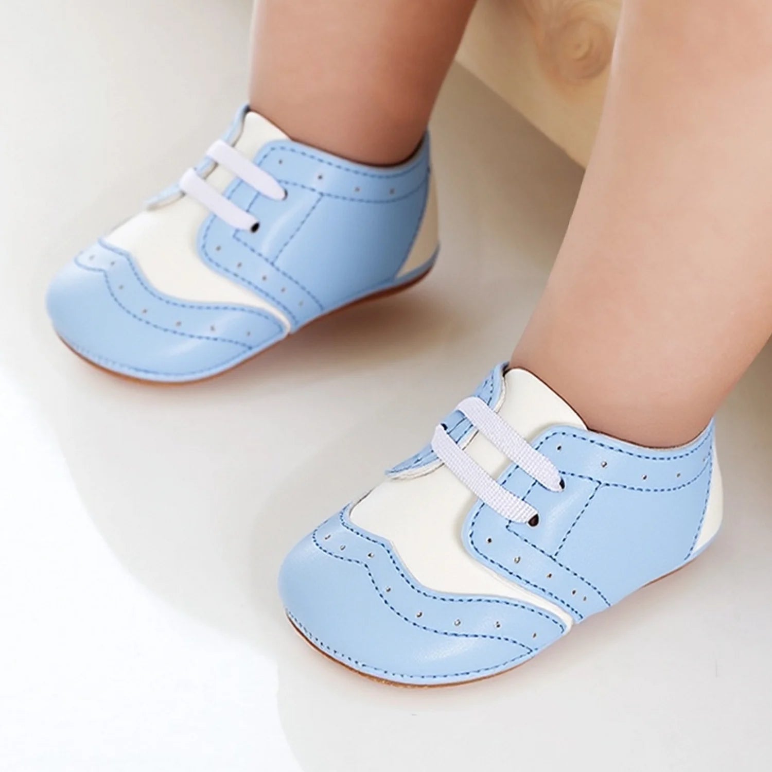 Chaussures bébé garçon – Premiers pas, cuir PU souple, patchwork, semelle antidérapante