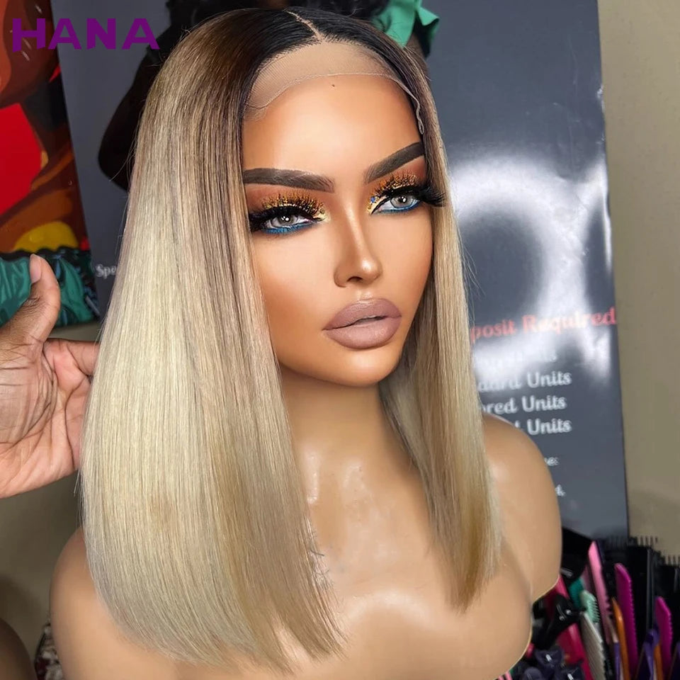 Perruque frontale Bob 13x4, cheveux raides, densité 180%