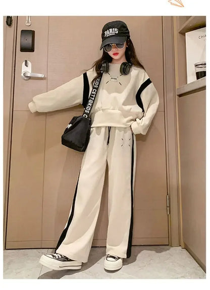 Ensemble bébé fille coréen 2 pièces 4-15 ans, style printemps, tendance oversize .