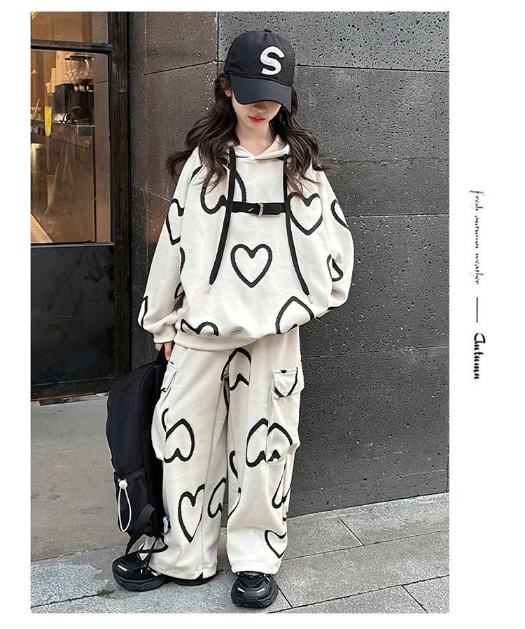 Ensemble survêtement fille 5-12 ans, sweat à capuche et pantalon, automne-hiver .