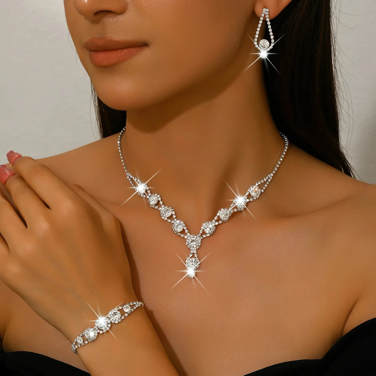 YIKOOLIN Parure Bijoux Mariage Femme – Ensemble 4 Pièces Cristal Élégant, Strass Brillants