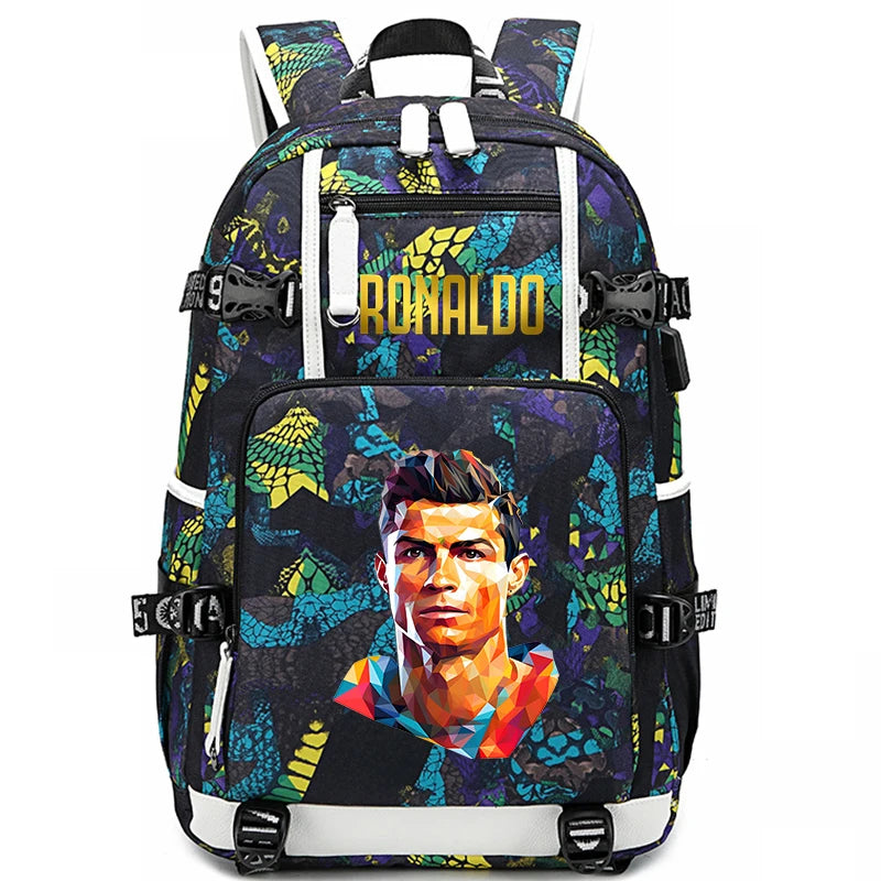 Sac d'école imprimé Ronaldo pour enfants, sac à dos pour étudiant, sac de voyage extérieur.