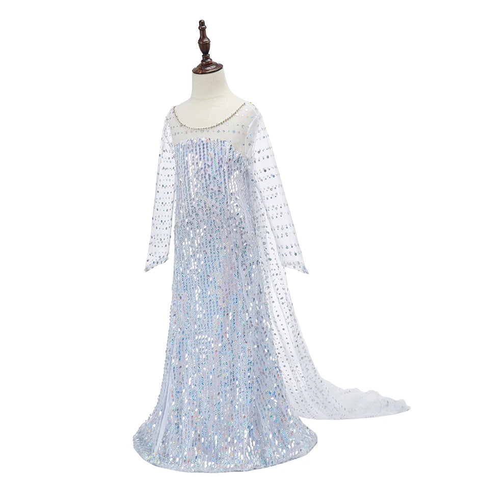Robe princesse fille – Paillettes, Elsa cosplay, robe blanche, Noël, carnaval