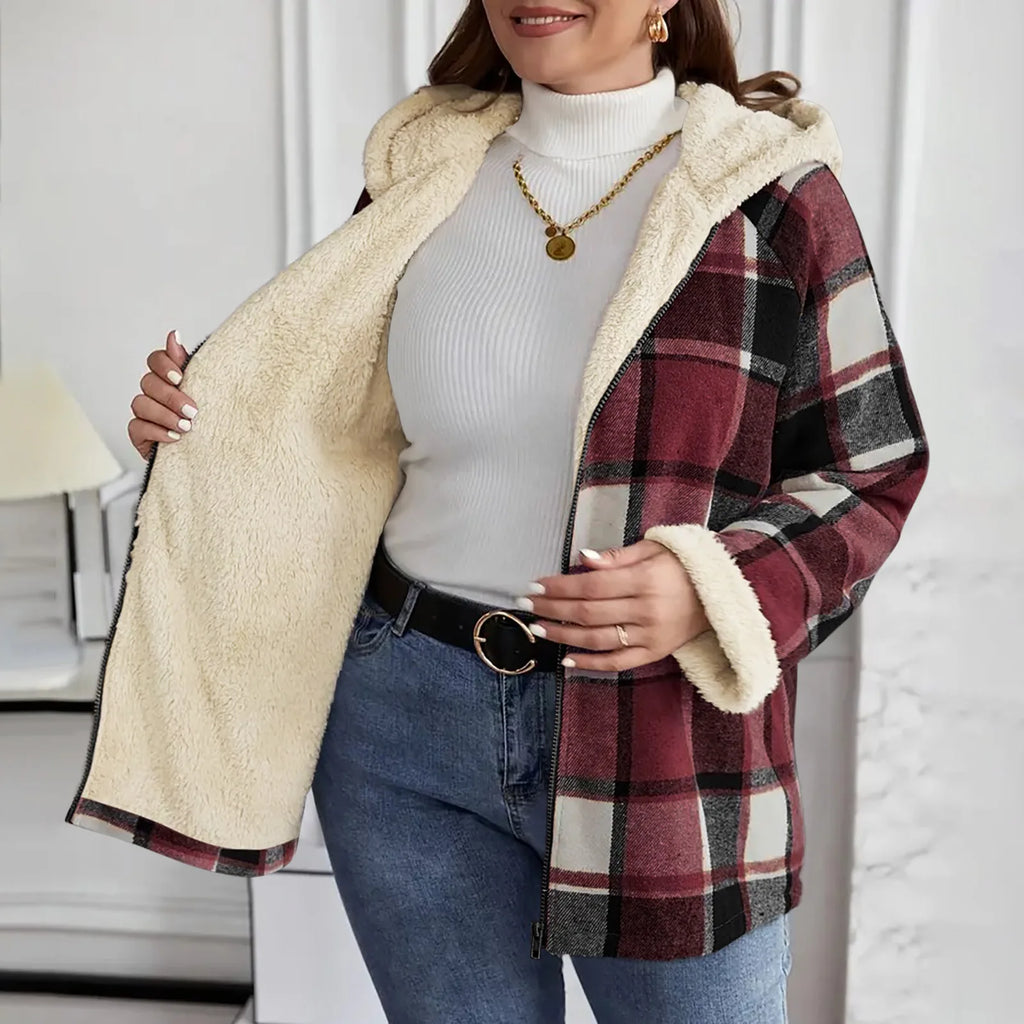 Manteau Femme Hiver – Veste Carreaux Ample Décontractée