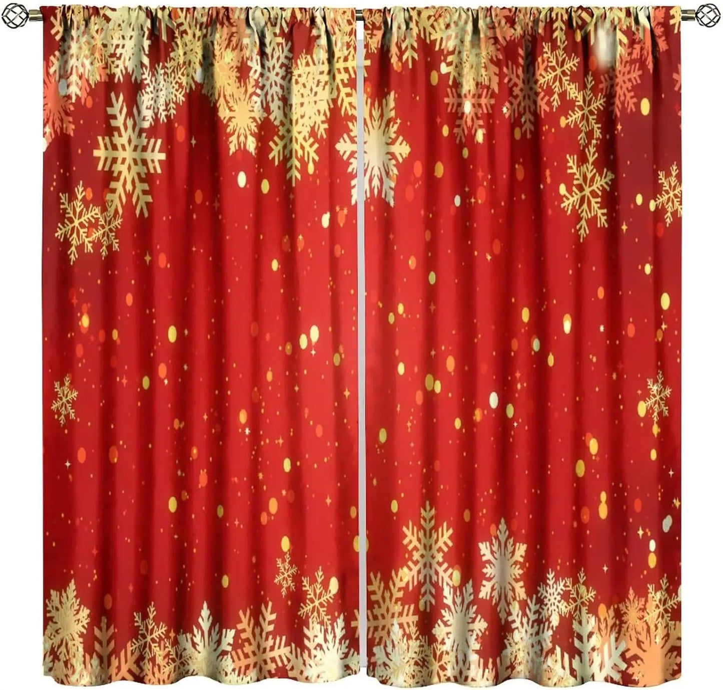 Rideaux Noël luxe flocons neige feuille d'or