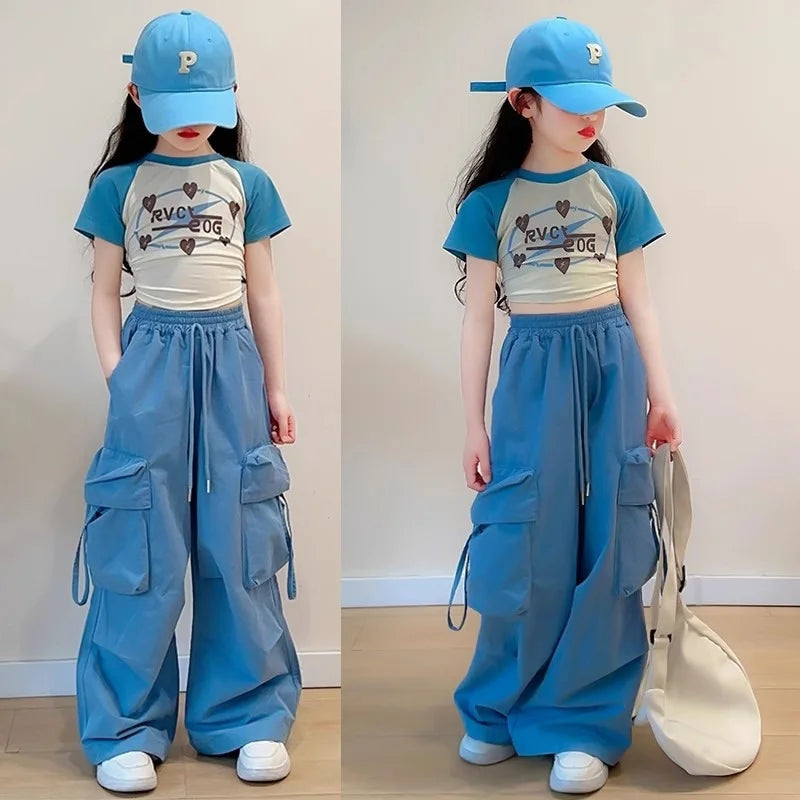 Pantalons cargo amples fille 5-14 ans, jambes larges, poches, mode printemps .