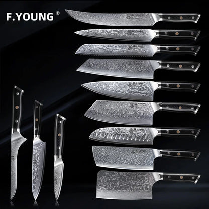 Couteau de cuisine professionnel F.YOUNG – acier Damas, chef japonais & sashimi