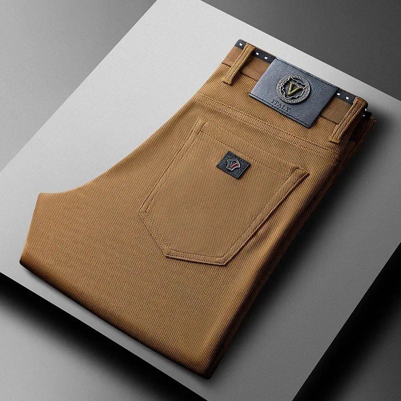 Jean homme été haut de gamme, léger, coupe droite, taille élastique, 5 poches, denim confortable .