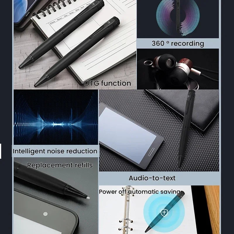 Stylo enregistreur vocal 128 Go portable USB, lecture MP3, pour conférences et cours, avec 5 recharges.