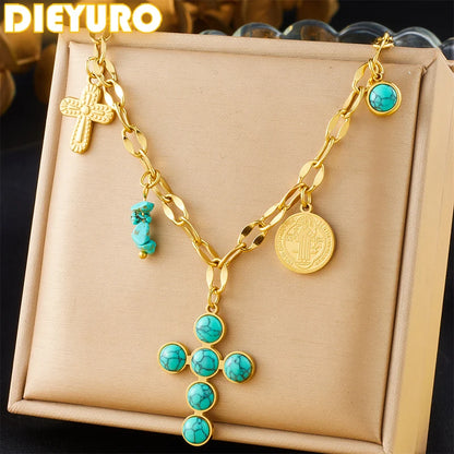 Collier en acier 316L avec pierre turquoise – Bijoux mode femme cadeau