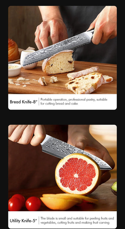 Couteau de cuisine professionnel F.YOUNG – acier Damas, chef japonais & sashimi