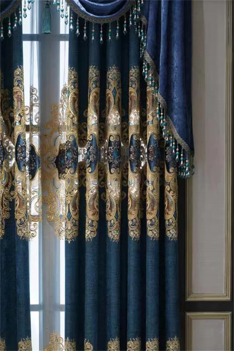 Rideau Brodé Luxe – Chenille, Style Européen, Avec Cantonnière .