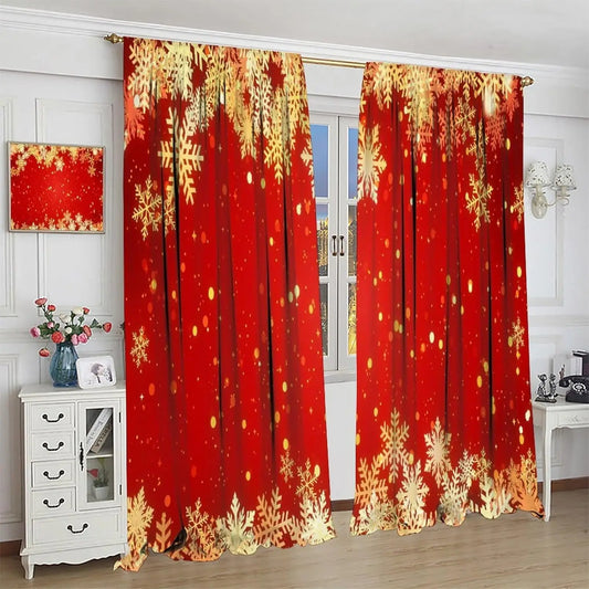 Rideaux Noël luxe flocons neige feuille d'or