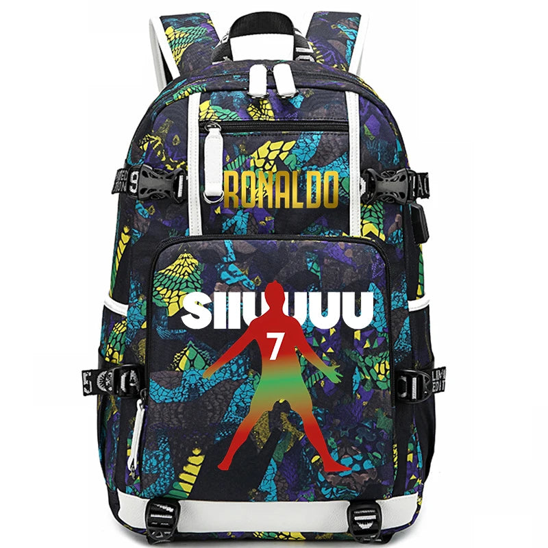 Sac d'école imprimé Ronaldo pour enfants, sac à dos pour étudiant, sac de voyage extérieur.