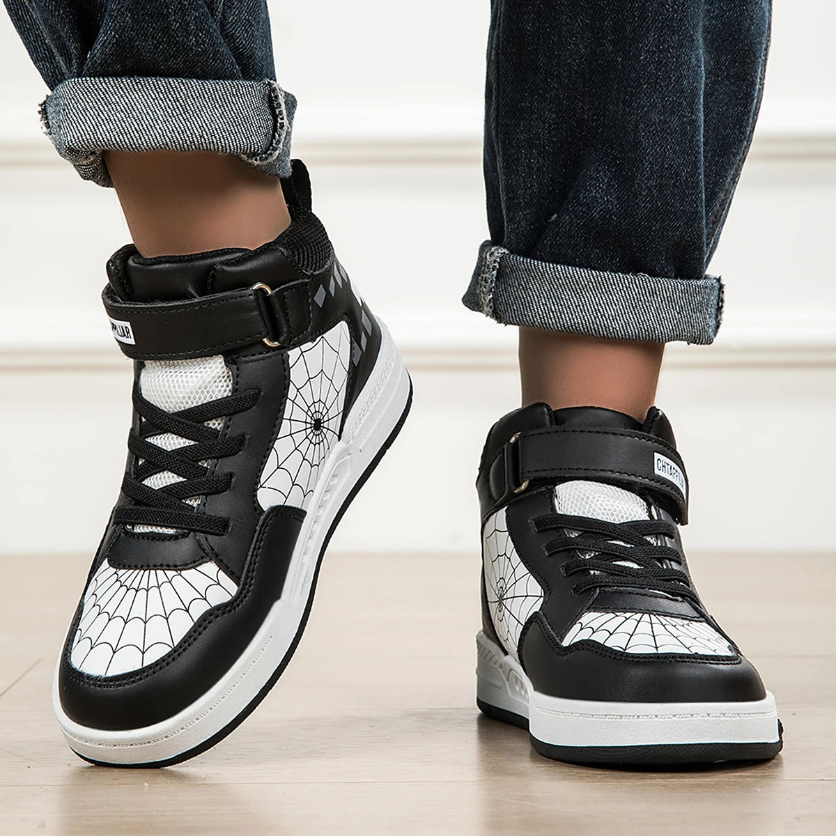 Baskets Montantes Enfant Cuir PU Tendance – Chaussures Sport décontractées Garçons Filles