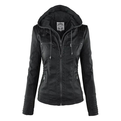 Veste Gothique en Simili Cuir PU pour Femme – Manteau à Capuche Noir, Veste Moto Chaude pour Automne et Hiver, Vêtements d'Extérieur Stylés