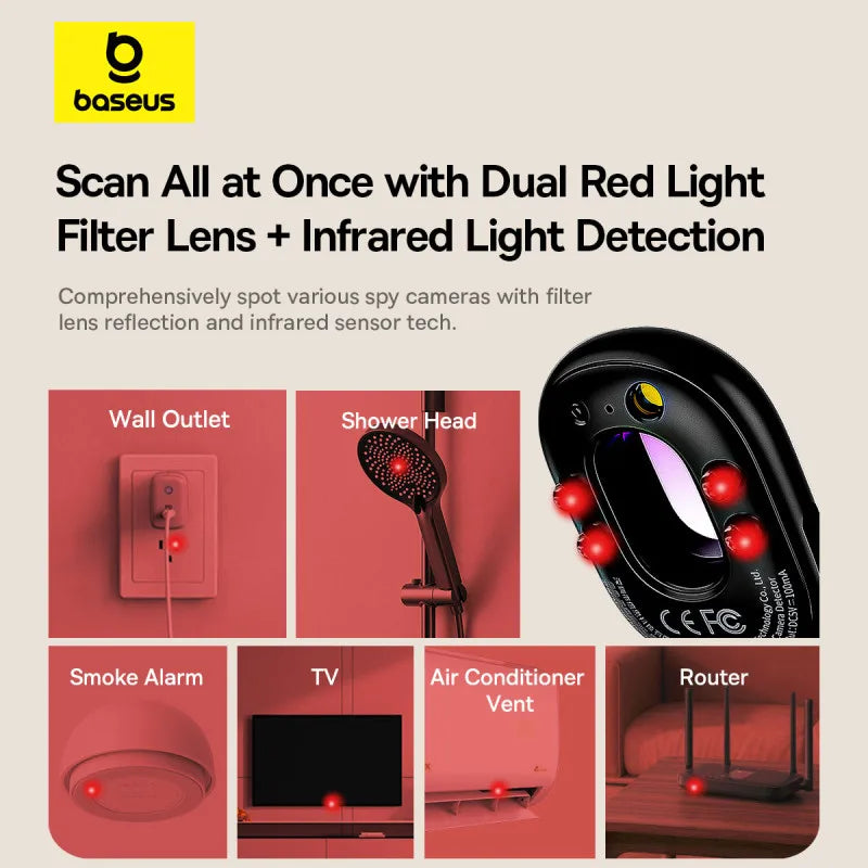 Détecteur de caméras cachées – intelligent, alarme sécurité, rechargeable