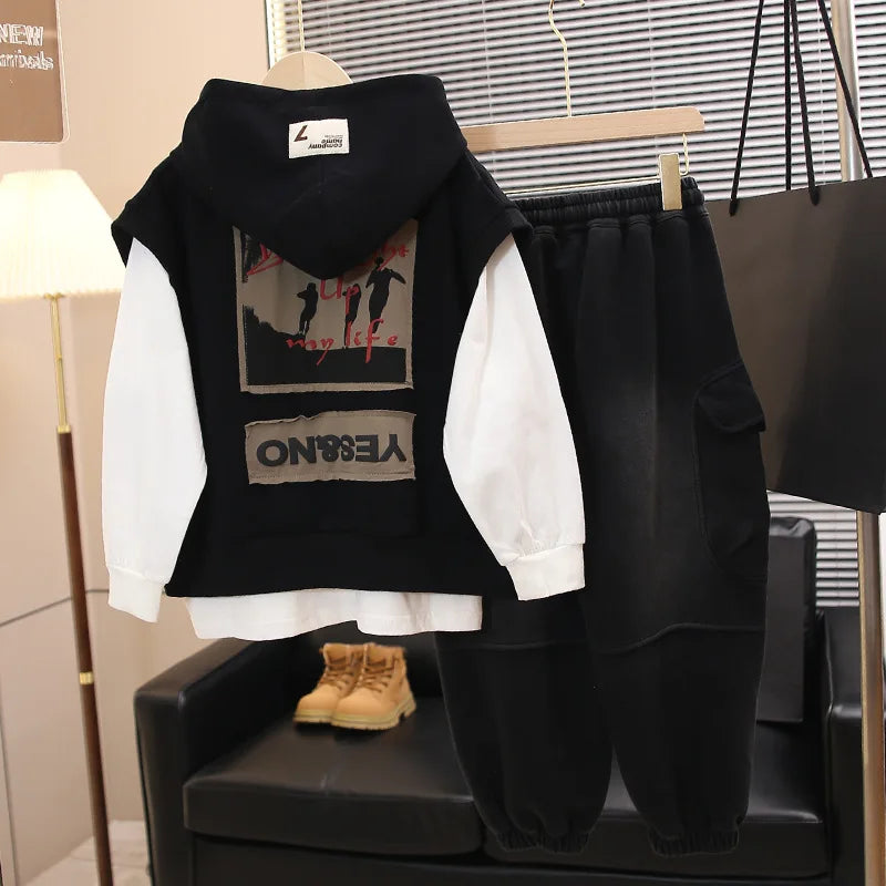 Ensemble Gilet Garçon – Capuche et Manches Longues, Tenue Coton Doux pour Printemps et Automne