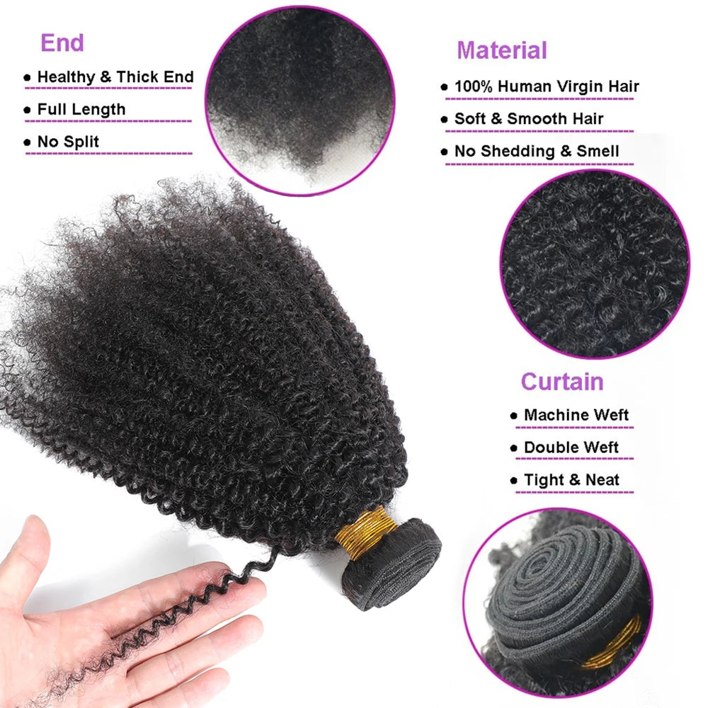 Bundles Cheveux Humains Bouclés Indiens Afro 100% Naturel 4B﻿, 4C