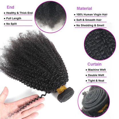 Bundles Cheveux Humains Bouclés Indiens Afro 100% Naturel 4B﻿, 4C