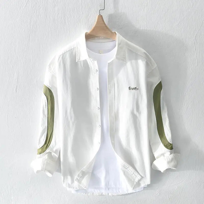 Lidou Chemise de travail homme manches longues, légère, brodée, printemps-été