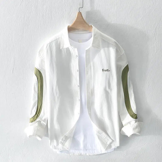 Lidou Chemise de travail homme manches longues, légère, brodée, printemps-été