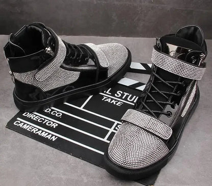 Chaussures plates homme à paillettes et strass – Style skateboard tendance