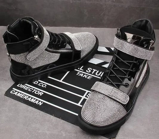 Chaussures plates homme à paillettes et strass – Style skateboard tendance