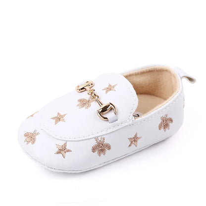 Chaussures cuir PU bébé 0-18M, mocassins étoiles brodés