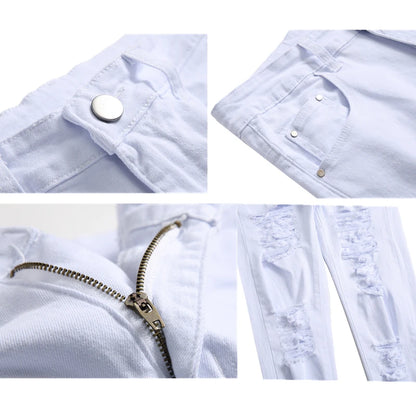 Jean Homme Destroy Droit, Pantalon Denim Blanc Grande Taille 28-42, Marque Mode .