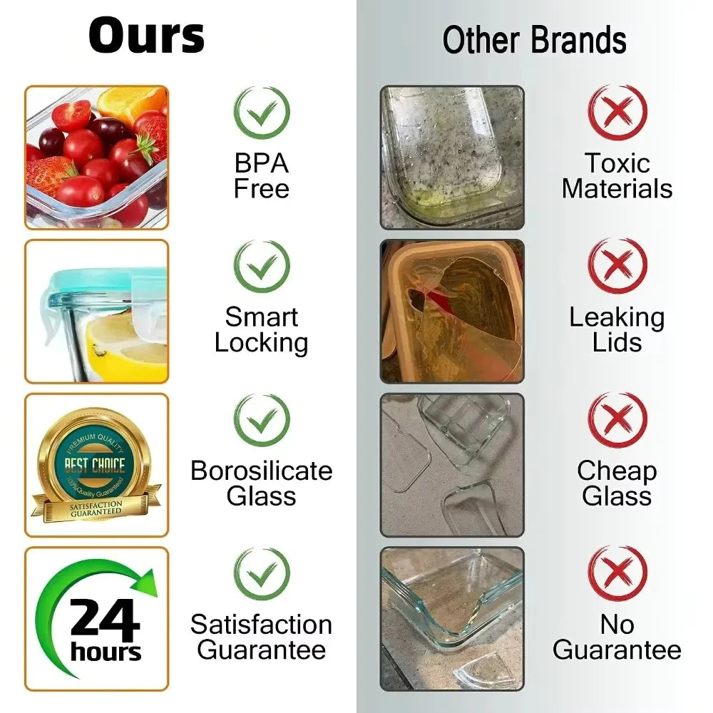 Boîtes hermétiques en verre – Préparation repas, boîte à déjeuner, Bento, réutilisable, compatible micro-ondes et lave-vaisselle