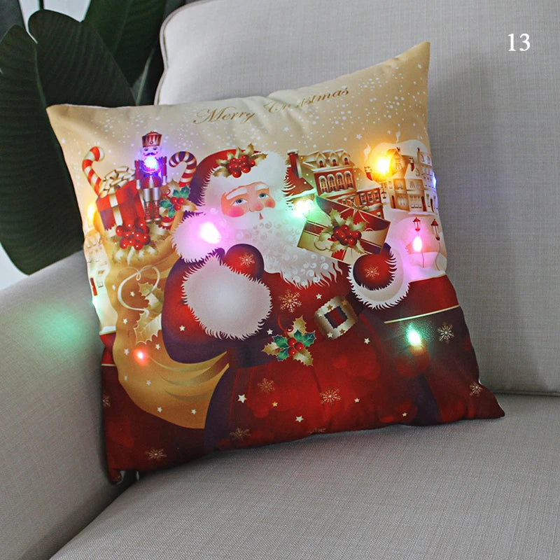 Housse coussin Noël LED Père Noël﻿– lumineux, déco maison, nouvel an