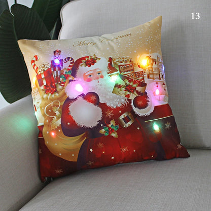 Housse coussin Noël LED Père Noël﻿– lumineux, déco maison, nouvel an