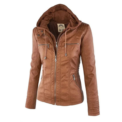 Veste Gothique en Simili Cuir PU pour Femme – Manteau à Capuche Noir, Veste Moto Chaude pour Automne et Hiver, Vêtements d'Extérieur Stylés