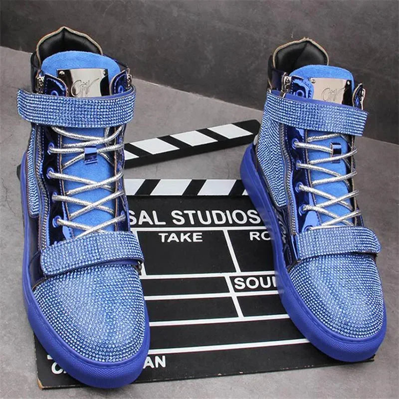 Chaussures plates homme à paillettes et strass – Style skateboard tendance