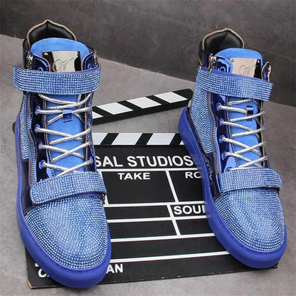 Chaussures plates homme à paillettes et strass – Style skateboard tendance