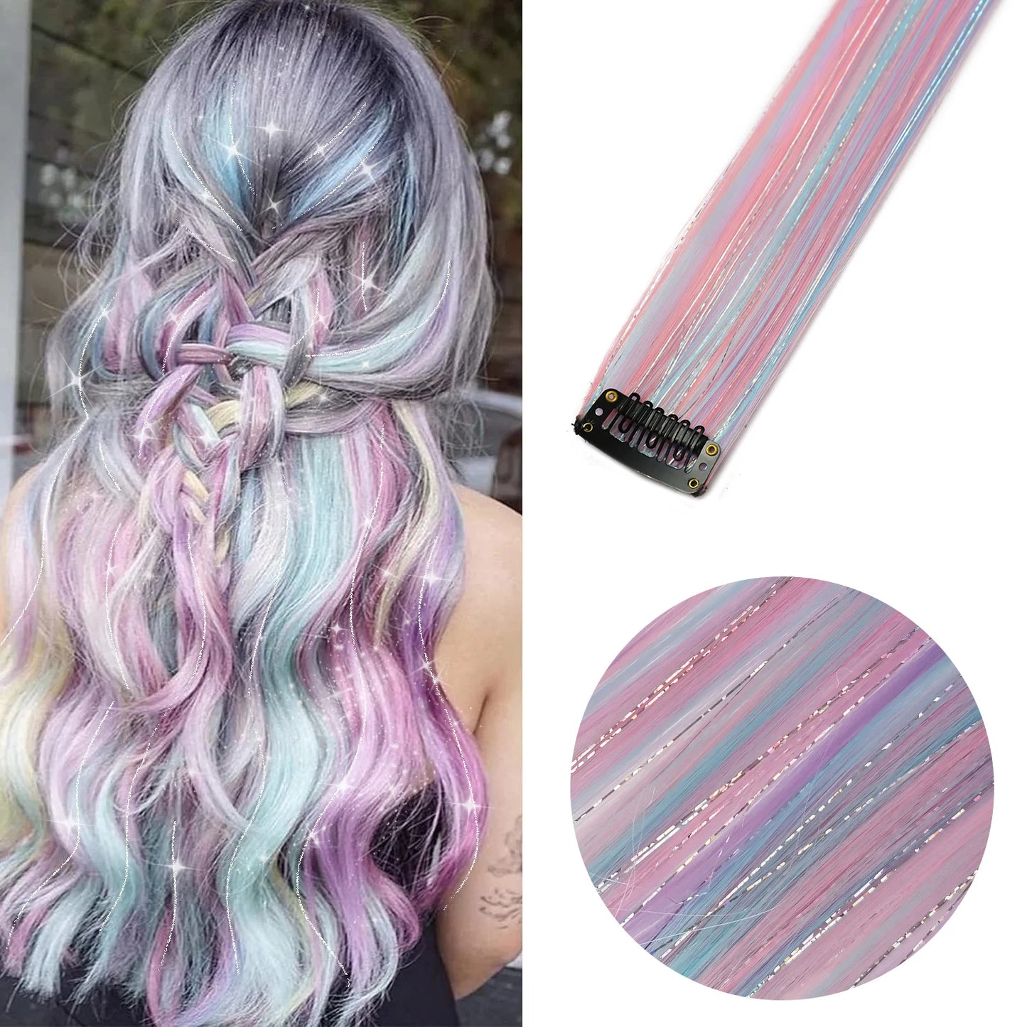 Extensions capillaires synthétiques à reflets colorés pour filles, postiches lisses multicolores de 22 pouces, 6 pièces/paquet