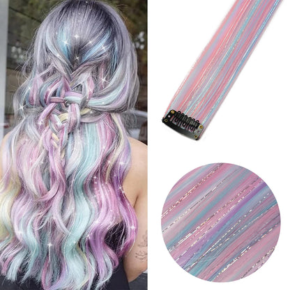 Extensions capillaires synthétiques à reflets colorés pour filles, postiches lisses multicolores de 22 pouces, 6 pièces/paquet