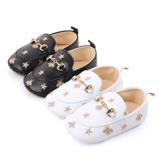 Chaussures cuir PU bébé 0-18M, mocassins étoiles brodés