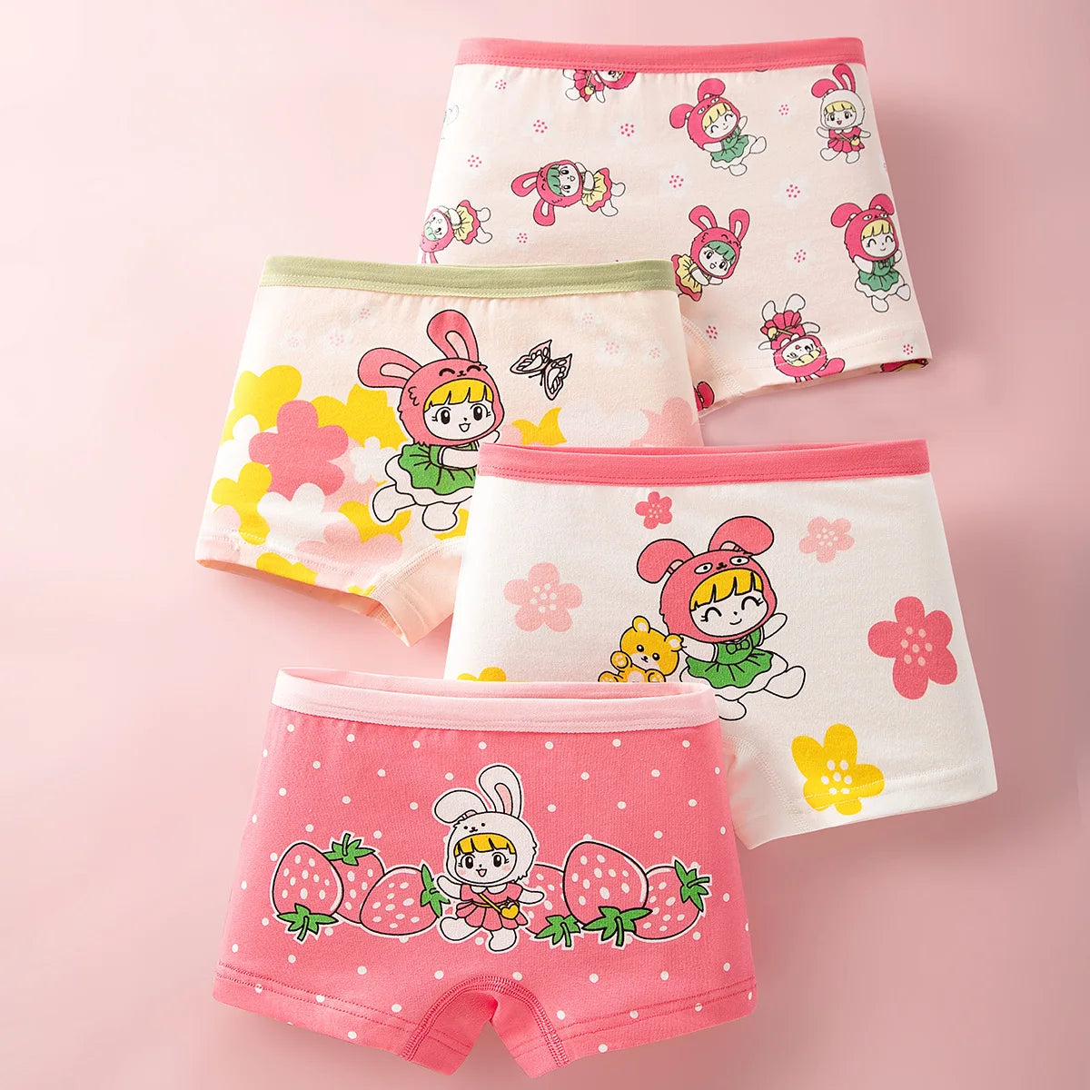 Lot 4 pièces culottes coton fille – Motifs dessin animé doux et confortables