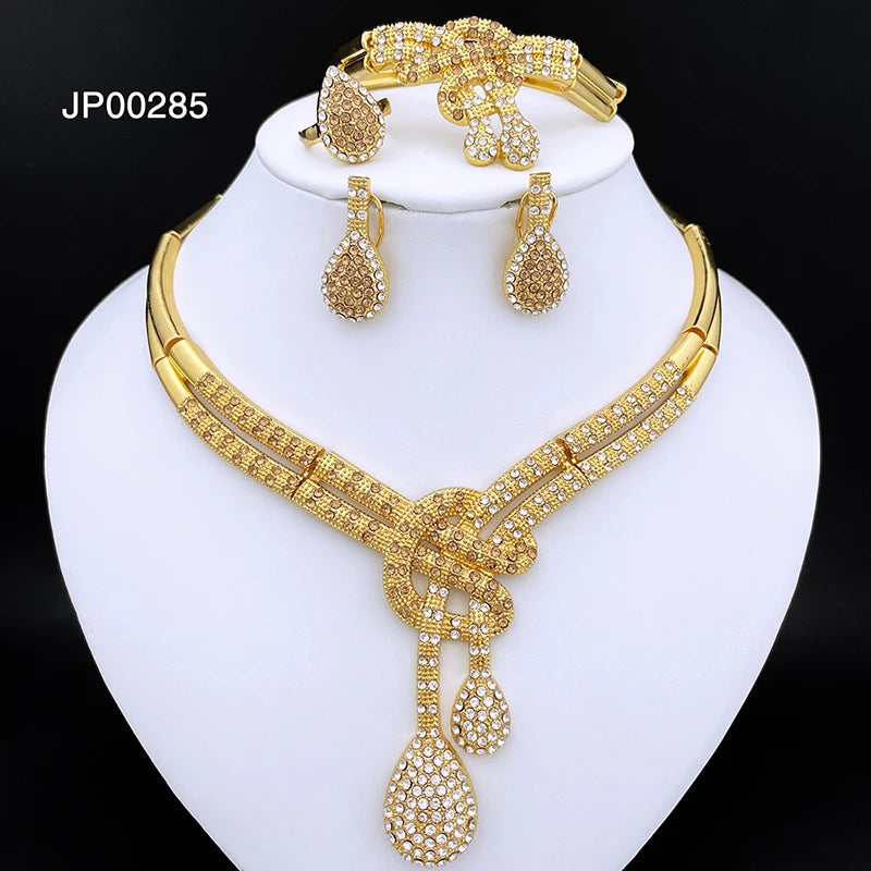 Ensemble Bijoux Femme – Plaqué Or 18K Style Dubaï, Collier, Bracelet, Boucles, Bague