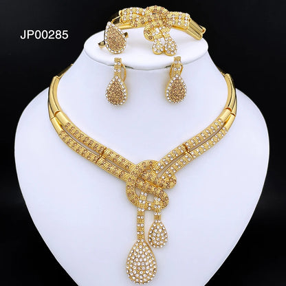 Ensemble Bijoux Femme – Plaqué Or 18K Style Dubaï, Collier, Bracelet, Boucles, Bague