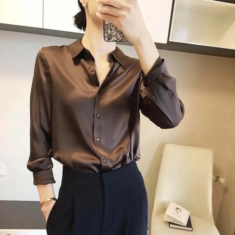 Chemise femme en satin – manches longues, vintage élégante, bureau & décontractée (été/automne)