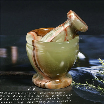 Ensemble mortier pilon marbre vert artisanal, broyeur d'épices et noix, bol cuisine diamètre 3 pouces