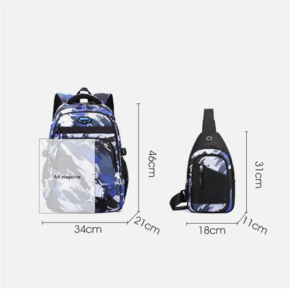 Sac à dos football cool 2 pièces – avec sac poitrine, capacity, cartable simple lycée mixte .