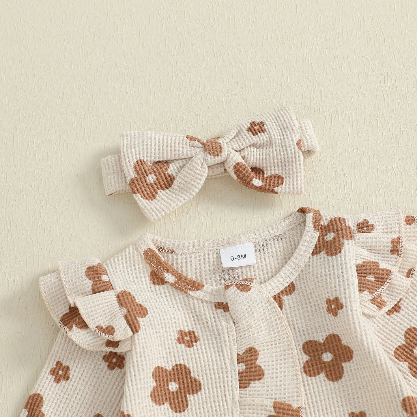 Ensemble bébé fille 2 pièces : combinaison florale à manches longues + bandeau .