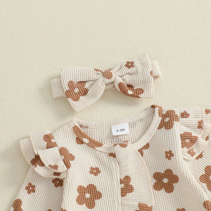 Ensemble bébé fille 2 pièces : combinaison florale à manches longues + bandeau .