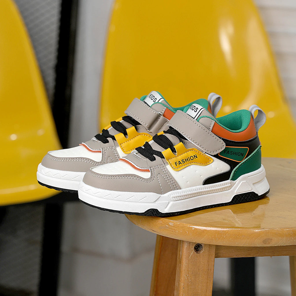 Baskets garçon automne en cuir PU, sneakers sport semelle plate