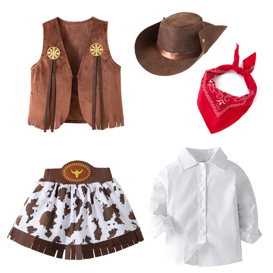 Costume Cowboy fille – Ensemble 4/5 pièces, jupe, gilet, cosplay Halloween
